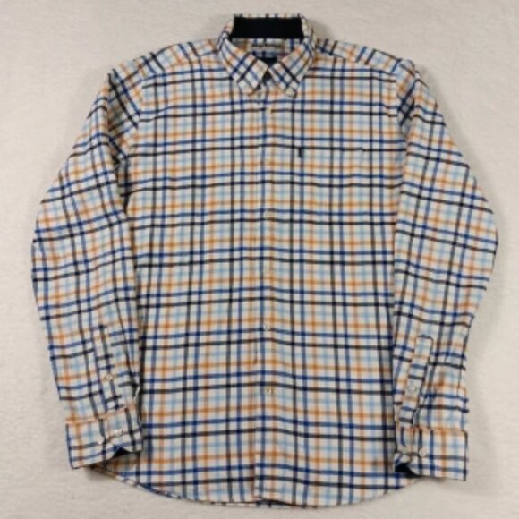Barbour Shirt Mens Large Albert Flannel Tailored Fit Check Plaid Cord Trim - Picture 1 of 5